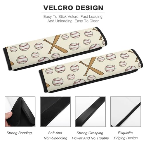 1 Pair Baseball Sport Red Ball Wooden Bat Cream Seat Belt Shoulder Pad Soft Padded Seat Belt Cushion for Adult Use, Stroller Pushchair High Chair, Pressure Relief - color: Pattern 261