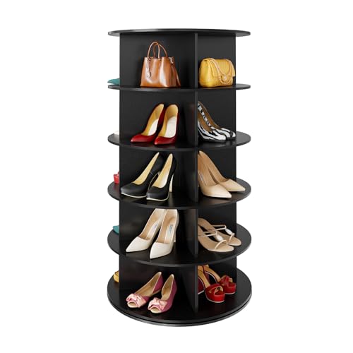 SpaceAid 5 Tier Rotating Shoe Rack Tower, Spinning Shoe Display Lazy Susan, Revolving 360 Shoe Rack Storage Round Carousel, Vertical Handbag Rotate Shoes Closet Organization (5-Tier Black) - color: Black, size: 5 Tier (23.2"W x 45.3"H)