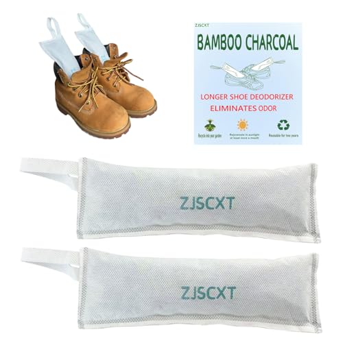 Charcoal Shoe Deodorizer, 2 Pack Natural Shoe Odor Eliminator, Reusable Activated Charcoal Bags Odor Absorber for Sneakers, Boots, Gym Bags, Closet & Locker