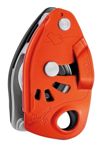 PETZL NEOX Rock Climbing Belay Device | With Cam-Assisted Blocking - color: Orange + Sm'D TWIST-LOCK