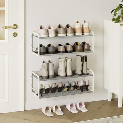 2 Pack Wall Mounted Shoe Rack, Carbon Steel Shoe Organizer with Removable Oxford Cloth, Non-Slip Space-Saving for Entryway Closet Bedroom, White - color: Classic White-2pack