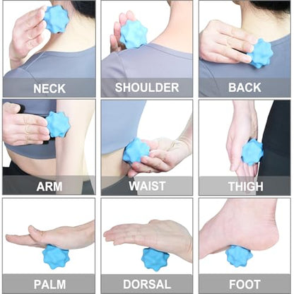 Small Spiky Massage Ball Trigger Point Massage Tool 2.2"×2.1" Blue | Solid Bumpy Massager for Deep Tissue Myofascial Release Hand Foot Plantar Fasciitis Pain Relief Knots Acupoint Yoga Fitness - color: Blue