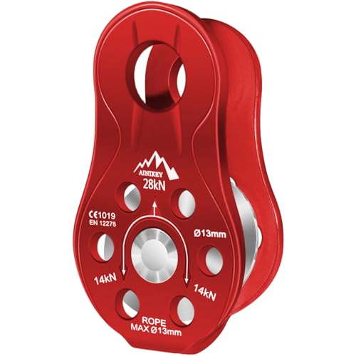 Fixed Plate Micro Pulley, 28KN CE Certified General Purpose Small Aluminum Rope Pulleys Slack Tender for Hauling/Rigging/Climbing/Aloft Work/Rappelling etc (One Unit (28KN Pulley Red)) - color: One Unit (28KN Pulley Red)
