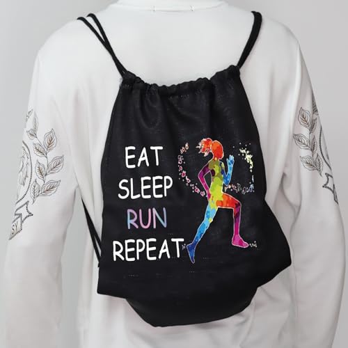 JYTAPP Runner Drawstring Bag Marathon Running Gifts Eat Sleep Run Repeat Drawstring Backpack Gifts for Runner, Athlete, Sprinter, Jogger, Cross Country & Track and Field, Black
