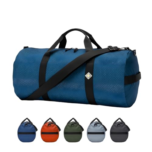 44L Daily Heavy Duty Duffle Bag, Weatherproof Ripstop Gym Travel Gear Bag | Folds flat for storage. #10 double-slider zipper with splash cover. Wraparound handles rated for heavy loads. - color: Pacific Blue, size: 12" x 24" (44 Liters)