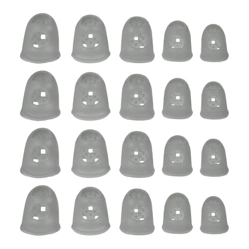 PATIKIL Rubber Finger Tips, 5 Sizes 20 Pcs Guitar Fingertip Protector Silicone Thimbles Knitting Accessories for Hand Sewing Paper Sorting Money Counting Guitar Playing, Gray - color: Gray