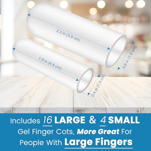 20Pcs Gel Finger Cots, Large Silicone Finger Protectors Sleeves, Fingertip Cover Caps to Heal Cracked, Eczema, Peeling, Hangnails, Corn, Calluses - size: Large and Small