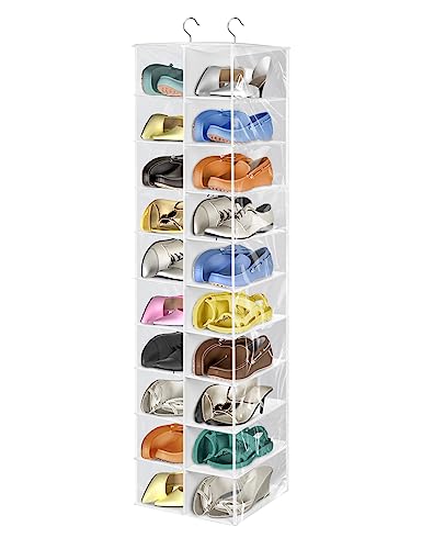 Libeder 20 Section Hanging Shoe Organizer & Storage for Closet, White | Hanging Closet Organizer for Wardrode, Dorm, Breathable No-woven Fabric, Folding Shoe Storage, Space Saving Hanging Shelves - color: White, size: 20 Sections