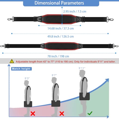 ZINZ Shoulder Strap 78" Belt with Neoprene Thick Padded, Universal Bag Strap with Double Adjustable Buckles and Metal Swivel Hooks,Ideal for Individuals 5'11" and Taller,Red edge - color: Red Edge