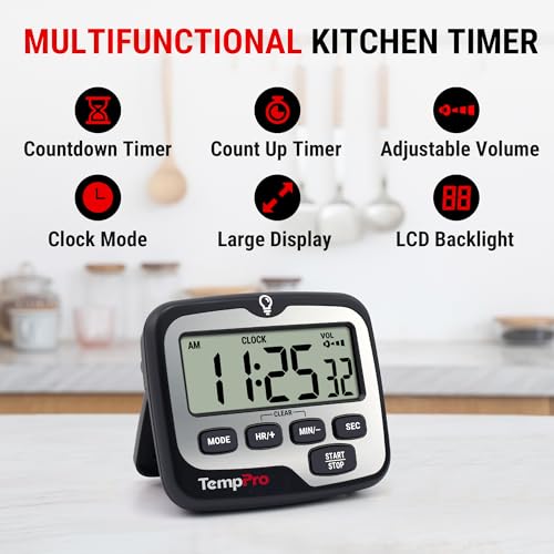TempPro TM01 Kitchen Timers for Cooking with Count Up Countdown Timer, Digital Timer for Kids Students with Touch Backlight, Study Timers for Classroom Teacher Supplies(Previously ThermoPro) - size: Digital Timer 1 Pack