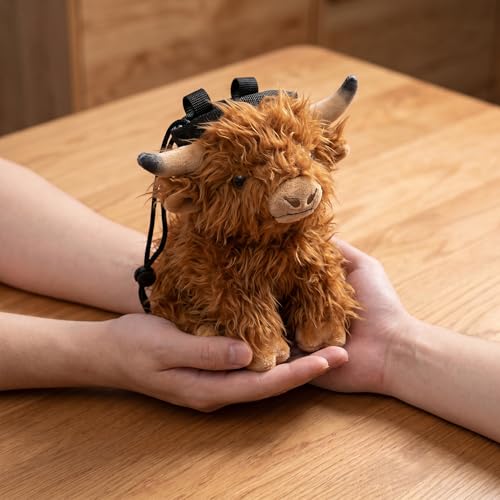 Highland Cow Plush Rock Climbing Chalk Bag, Cute Plush Animal，Drawstring Closure & Adjustable Belt，Bouldering & Gymnastics, Soft Fluffy Cow Chalk Pouch, Unique Climbing Gear Gift for Climbers - color: white