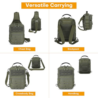 HUNTVP Sling Bag for Men Concealed Carry Bag Tactical Sling Bag Crossbody Molle CCW Chest Pack Backpack EDC Military Shoulder Bag with Holster & Accessory Slots, Army Green - color: Army Green