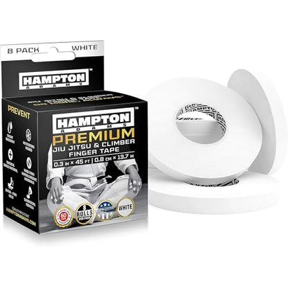 Hampton Adams Pro Finger Tape, Non Slip Grip for BJJ & Climbing | 8 Pack Rolls, No Fray Edges, Super Strong Adhesive, Extended Wear for Bouldering Crossfit Weightlifting & Jiu Jitsu - color: White