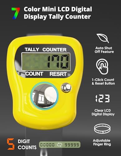 KTRIO Electronic Finger Counter, 5-Digit LCD Number Clicker | 5-Digit LCD Display, One-Hand Operation, Adjustable Finger Ring, Lightweight ABS Build,Multi-Use Counter - color: 7 Colors