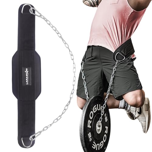 LARA STAR Dip Belt for Weightlifting, Weight Belt for Pull-Ups, Powerlifting, Squats, and Bodybuilding – Heavy-Duty Steel Chain, Neoprene Support, Lifts up to 650 lbs. - color: Black