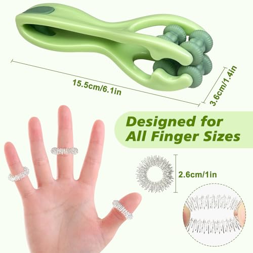 Green Finger Massager Roller & Acupressure Ring for Arthritis Relief, 6 PCS | Hand Therapy Tool for Finger Pain, Trigger Finger, Hand Stiffness, Carpal Tunnel Support, Circulation & Mobility Exercise - color: Green - 6 Pcs