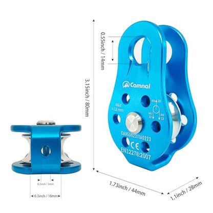 26KN Fixed Plate Micro Climbing Pulley Bearing Pulley Single Hole Hitch Pulley Climbing, Blue Single Sheave Hauling Pulley for Rock Climbing, Rappelling, Zipline Sports etc.(Blue, Pack of 1) - color: Blue(Pack of 1)
