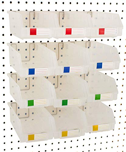Pegboard Bins – 12 Pack Clear Extra Large - Hooks to Any Peg Board - Organize Hardware, Accessories, Attachments, Workbench, Garage Storage, Craft Room, Tool Shed, Hobby Supplies, Parts - color: Clear, size: 7 Inch (Pack of 12)