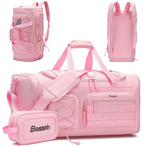 Bosstin Gym Bag for Women & Men,45L Travel Duffle Sports Duffel Bag Gym Weekender Overnight Backpack with Shoe Compartment (3PINK) - color: 3PINK