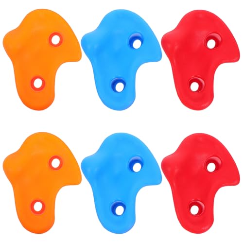 LIOOBO 6pcs Rock Climbing Holds Set with Screws, Thick Sturdy Plastic Wall Grips for Indoor and Outdoor Climbing Training, Playground and Home Climber Attachments, Blue Red Orange