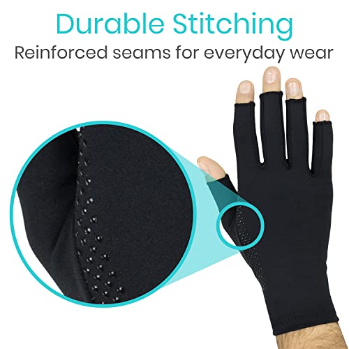 Vive Copper Infused Fingerless Arthritis Compression Gloves (Pair) - Relief for Men, Women, Rheumatoid, Swelling, Carpal Tunnel, Tendonitis, Edema, Hand & Finger Pain - Comfortable Non-Slip (X Large) | For Men, Women, Rheumatoid, Swelling, Carpal Tunnel,