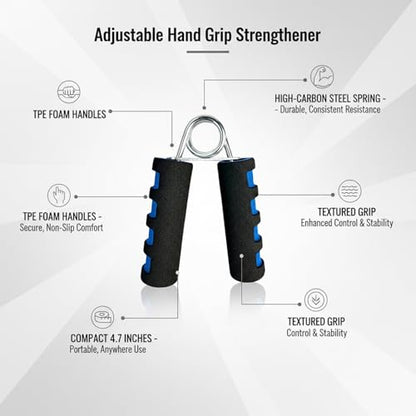 Adjustable Hand Grip Strengthener with Ergonomic TPE Foam Handles for Forearm & Finger Exercise - color: Black