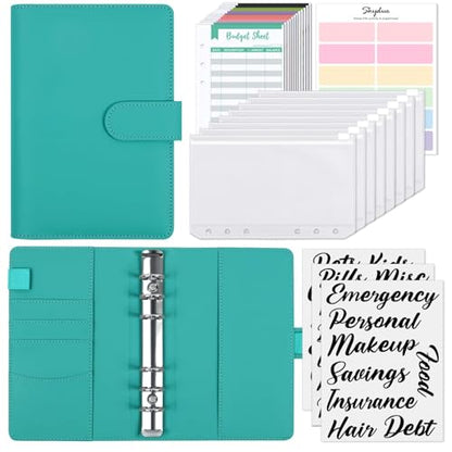 SKYDUE Budget Binder, Money Saving Binder with Zipper Envelopes, Cash Envelopes and Expense Budget Sheets for Budgeting (Turquoise) - color: Turquoise