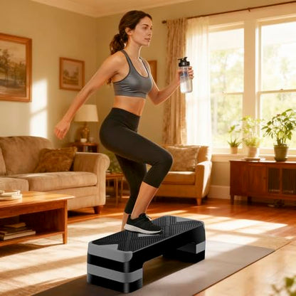 HomGarden Adjustable Workout Aerobic Stepper in Fitness & Exercise Step Platform Trainer Stepper w/Risers Adjust 4"-6''-8'' - color: Grey