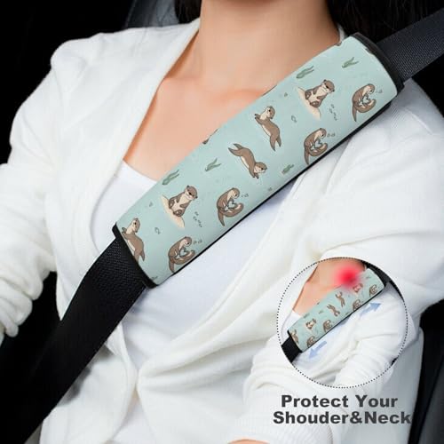 2 Pack Blue Sea Otter Car Seat Belt Pad Breathable Shoulder Harness Cover for Adult Use, Stroller Pushchair High Chair, Pressure Relief - color: Pattern 103