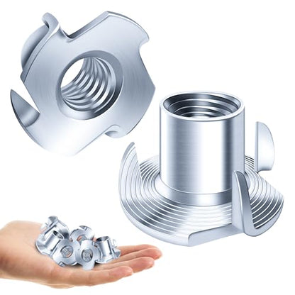 50PCS 3/8-16 T-Nuts Zinc Plated Steel Nutserts, 4-Pronged Tee Nut for Wood, Rock Climbing Holds 3/8-16 T Nuts Set for Wood Furniture - size: 3/8"-16