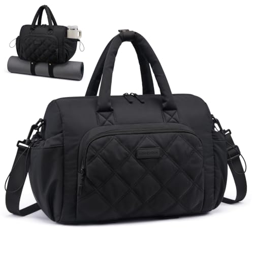 LOVEVOOK Small Gym Bag for Women with Large Water Bottle Pocket,Black | Yoga Mat Holder, Waterproof Fabric, Suitable for Fitness Dance Pilates Ballet Swimming and Travel. - color: Black, size: Medium-V