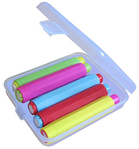 5xLunies Chalk Holder with Storage Hard Case - Blackboard Adjustable Clip Set for Teachers Kids School Office Drawing Board 3.7"x0.6" 5 Bright Color NOT Included Chalk