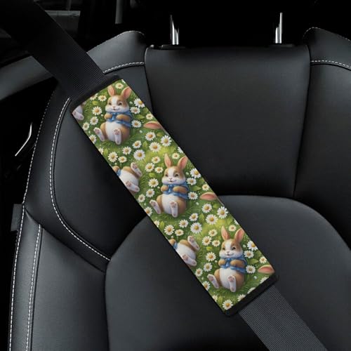 Breathable Car Seat Belt Pad for Girls and Boys, Stroller Pushchair High Chair, 2PCS Cute Rabbit Bunny Daisy Shoulder Harness Cover Easy Install (No Tool) - color: Pattern 287