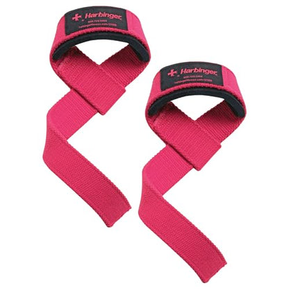 Harbinger Padded Cotton Lifting Straps with NeoTek Cushioned Wrist, 21.5 Inch Length, 1.5 Inch Width, Pair, Weightlifting Wrist Straps for Deadlifts and Strength Training - color: Pink