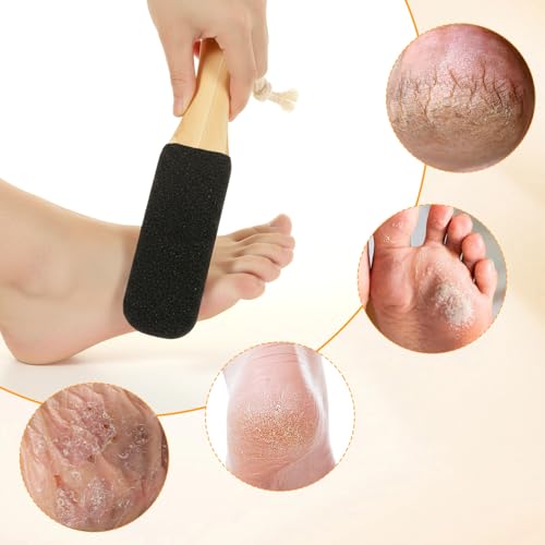 2 Pack Pumice Stone Foot File Wooden Pedicure Foot Scrubber Remover for Heels Elbows Hands in Shower Professional Foots Rasp for Wet and Dry Feet Foots Care Tools for Women Men(Black,White