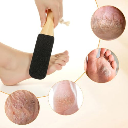 2 Pack Pumice Stone Foot File Wooden Pedicure Foot Scrubber Remover for Heels Elbows Hands in Shower Professional Foots Rasp for Wet and Dry Feet Foots Care Tools for Women Men(Black,White