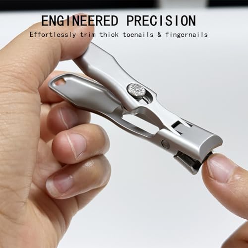 German Heavy Duty Nail Clippers for Thick Nails - Ultra Sharp Stainless Steel Clippers with Wide Jaw Opening & Anti-Splash Catcher - Ideal for Seniors, Men & Women with Safety Lock - style: Large Silver Nail Clipper
