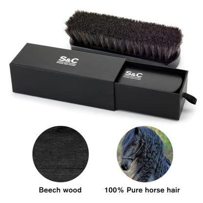 Premium Horsehair Shoe Polish Brush – Handcrafted Beechwood Shoe Brush for Shine and Buffing – Luxurious Shoe Shine Brush with Soft Horsehair Bristles (Black) - color: Premium Black