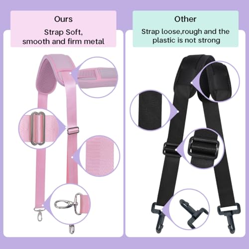 60 Inch Shoulder Strap for Bag with Removable Ultra-Thick Pad | 60" Shoulder Strap with Removable Thick Pad,Adjustable Buckles and Metal Hooks, for Briefcase/Laptop/Messenger/Luggage Bag - color: Pink