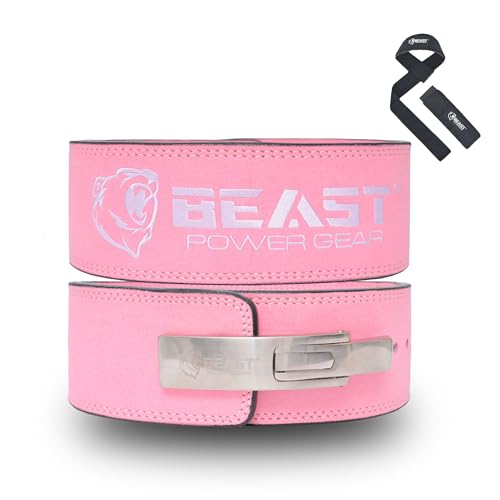 Beast Power Gear Weight Lifting Belt Lever Buckle 10MM 13MM Thick & 4 Inches Free Strap Weightlifting, Powerlifting, Deadlifts, Squats Men Women - color: Solid Pink, size: Small