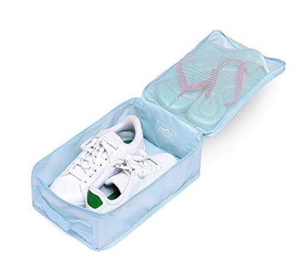 Travel Shoe Bags, Foldable Waterproof Shoe Pouches Organizer-Double Layer (2+2 Blue Shoebags) - color: Blue, size: 2+2 Packs