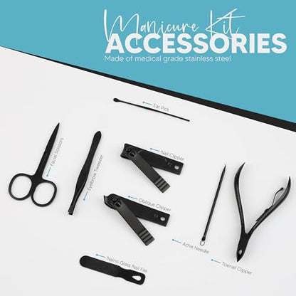 Utopia Care Manicure Set Professional Nail Clippers Kit | 18 Pcs Manicure & Pedicure Nail Kit for Men Women with Fingernail & Toenail Clippers and Premium Travel Case - color: Black, size: 18 Piece Set