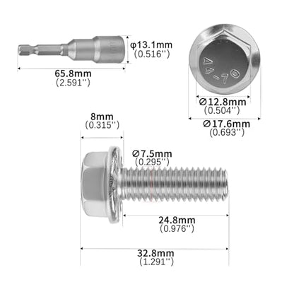 M8x25mm Serrated Flanged Hex Head Screws Bolts 25pcs HS/JXLS-10 | 304 Stainless Steel, External Hex Machine Screws, Equipped with Hex Sleeve, for Construction, for Automotive, for Industrial - size: M8x25mm