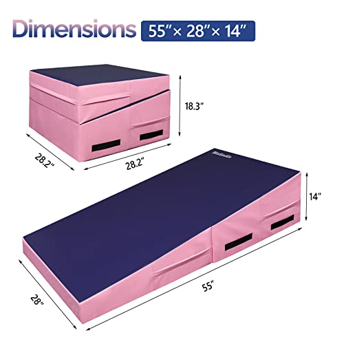 Matladin Folding Gymnastics Cheese Wedge Incline Mat, Gym Fitness Tumbling Skill Shape Mat for Kids Girls Home Training Exercise - color: Purple+Pink