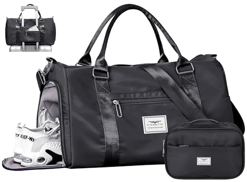 FIORETTO Womens Gym Tote Duffle Bag with Toiletry Bag, Sports Duffel Overnight Hospital Workout Carry on Bag for Girls with Wet Pocket & Shoe Compartment, Ideal for Travel, Swimming, Dance Black - color: Black, style: Gym Bag With Toiletry Bag