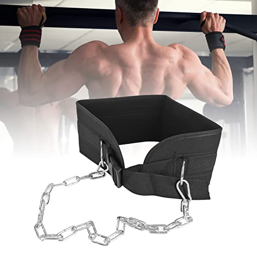 Adjustable Dip Belt with Chain and Carabiner, Heavy Duty Dip Belt for Weightlifting, Premium Fabric Webbing with Stainless Steel Hardware, Multipurpose Exercise Belt for Dips Pull