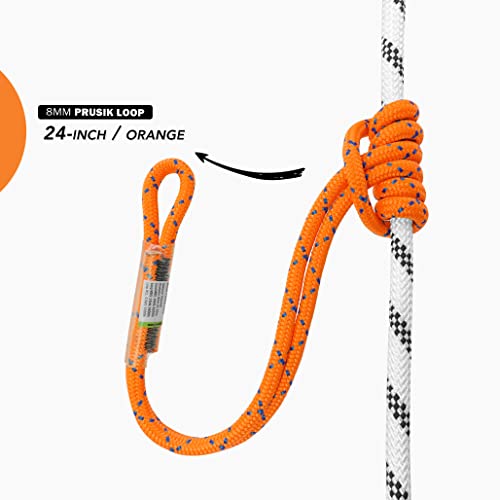 GM CLIMBING 8mm (5/16") Prusik Loop Pre-Sewn 18 inches / 24 inches - color: Orange-24 Inch