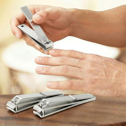 Large Nail Clippers Set for Thick Nails, Straight & Curved Edge | Heavy Duty Toenail Clippers,4 PCS Set Silver, Stainless Steel Fingernail & Toe Nail Clippers with File for Men Women Adults - color: Silver