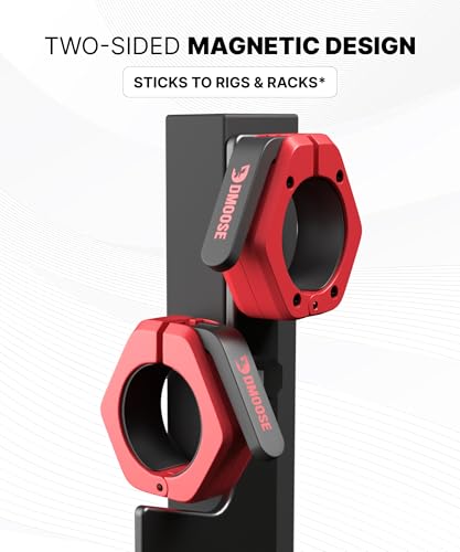 DMoose Fitness Barbell Clips 2 Inch (Pair) - Quick Release Olympic Barbell Clamps & Collars with Anti Slip TPR Grip for Secure Weightlifting and Powerlifting - Weight Clips for Bars at Home or Gym - color: Red, style: Magnetic