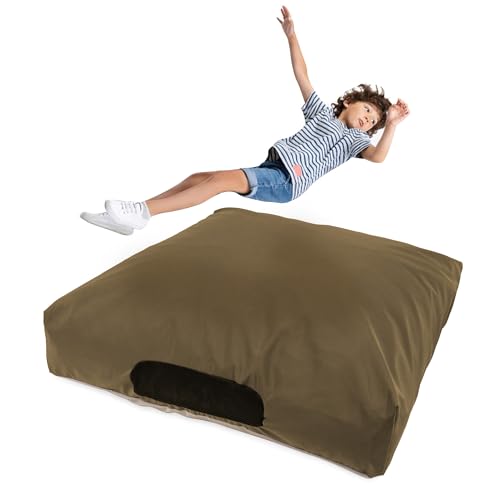 Matini Sensory Crash Pad for Kids & Adult – Crash Mat with Foam Blocks, Waterproof Cover, Non Slip Bottom, Soft Fabric Sensory Pads, Landing Mat for Jumping, Relaxing & Play - 60" x 60" (Olive) - color: Olive, size: 60" X 60"